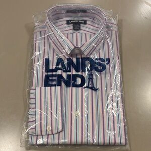 Lands' End Men's Casual Striped Shirt - Pink and Blue